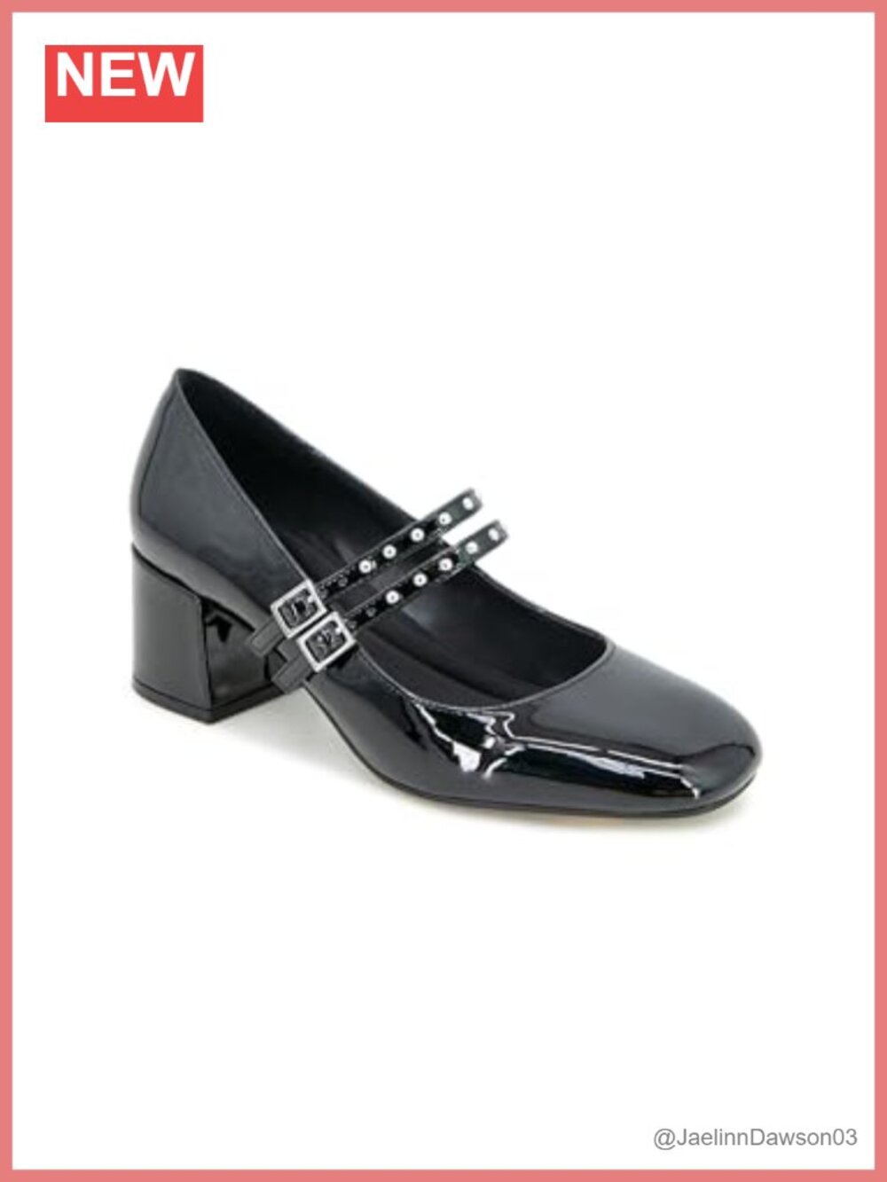 Studded PU Leather Pumps with Buckle Ankle Strap, Block Heel